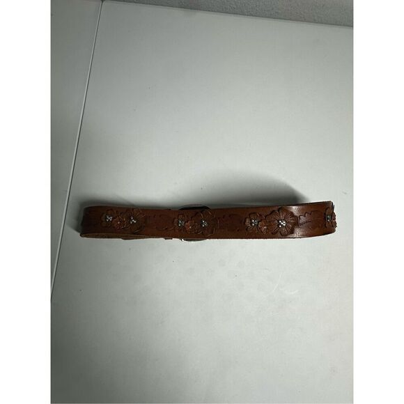 Rare Hollister Co. Leather Tea Rose Appliqué Brown Belt  Size S main image 8